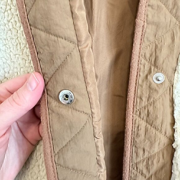 Faux fur warm fully lined women's vest XXL side pockets buttons beige brown - Picture 5 of 9